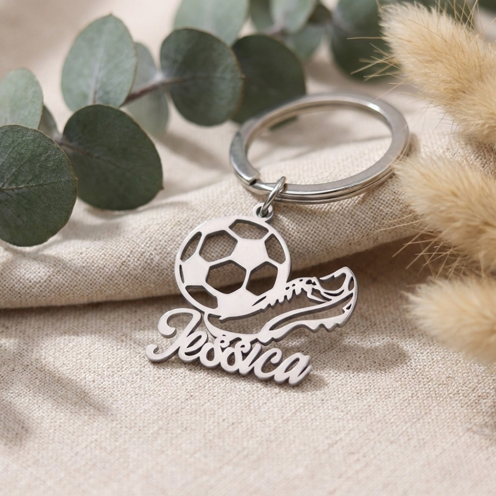 TEMU Personalized Soccer Keychain - Custom Name/text & Numbers - Heavy-duty Stainless Steel Soccer Gift With Cleats Design - Birthday, Christmas,