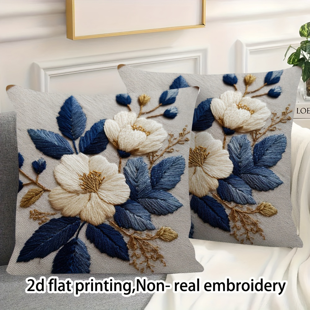 TEMU 2pcs 2d Flat Printing, Light Luxury Non-embroidered Pillow Covers, New Chinese Blue And White Room Sofa Cushion Covers, Suitable For Holiday