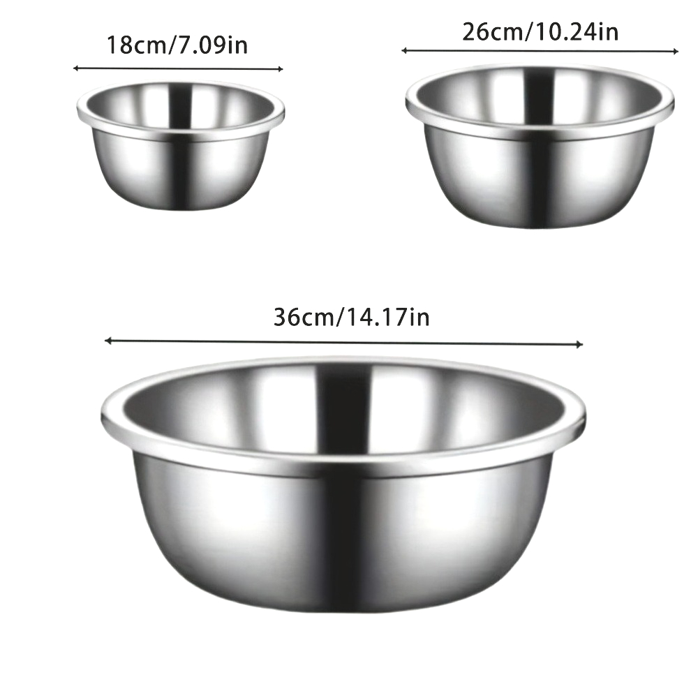 Image of 3pcs Stainless Steel Mixing Bowls, Large Kitchen Prep Bowls, Dough Mixing Pots, Soup Bowls, Vegetable Washing Bowls, Food Preparation, Holiday Making Desserts And Pastries, Baking Tools