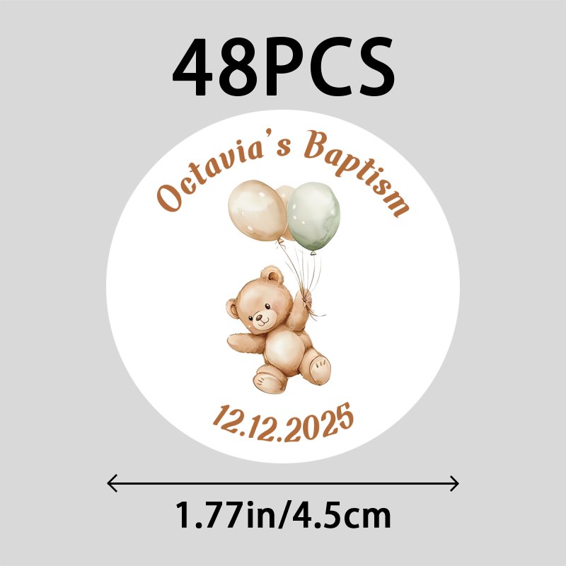 TEMU Autocollants ronds personnalisés pour baptême, autocollants de nom personnalisés en tailles 48/96
