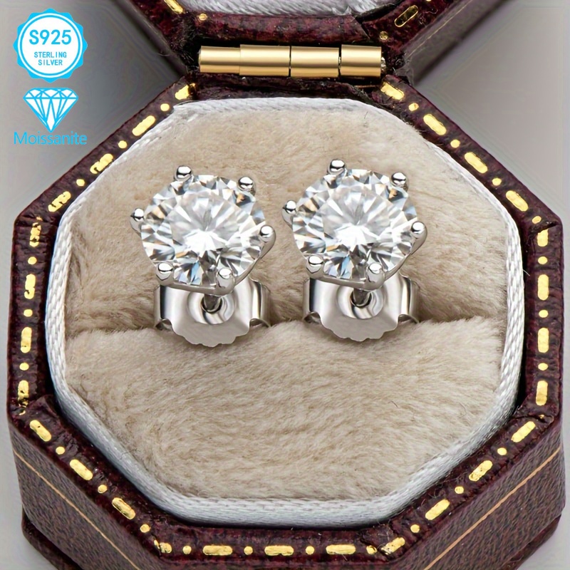   2pcs 925 sterling   womens moissanite earrings 1 carat 2 carat hypoallergenic nickel free vintage style suitable for daily party wear best gift for friends on holidays birthday gift Product details 1