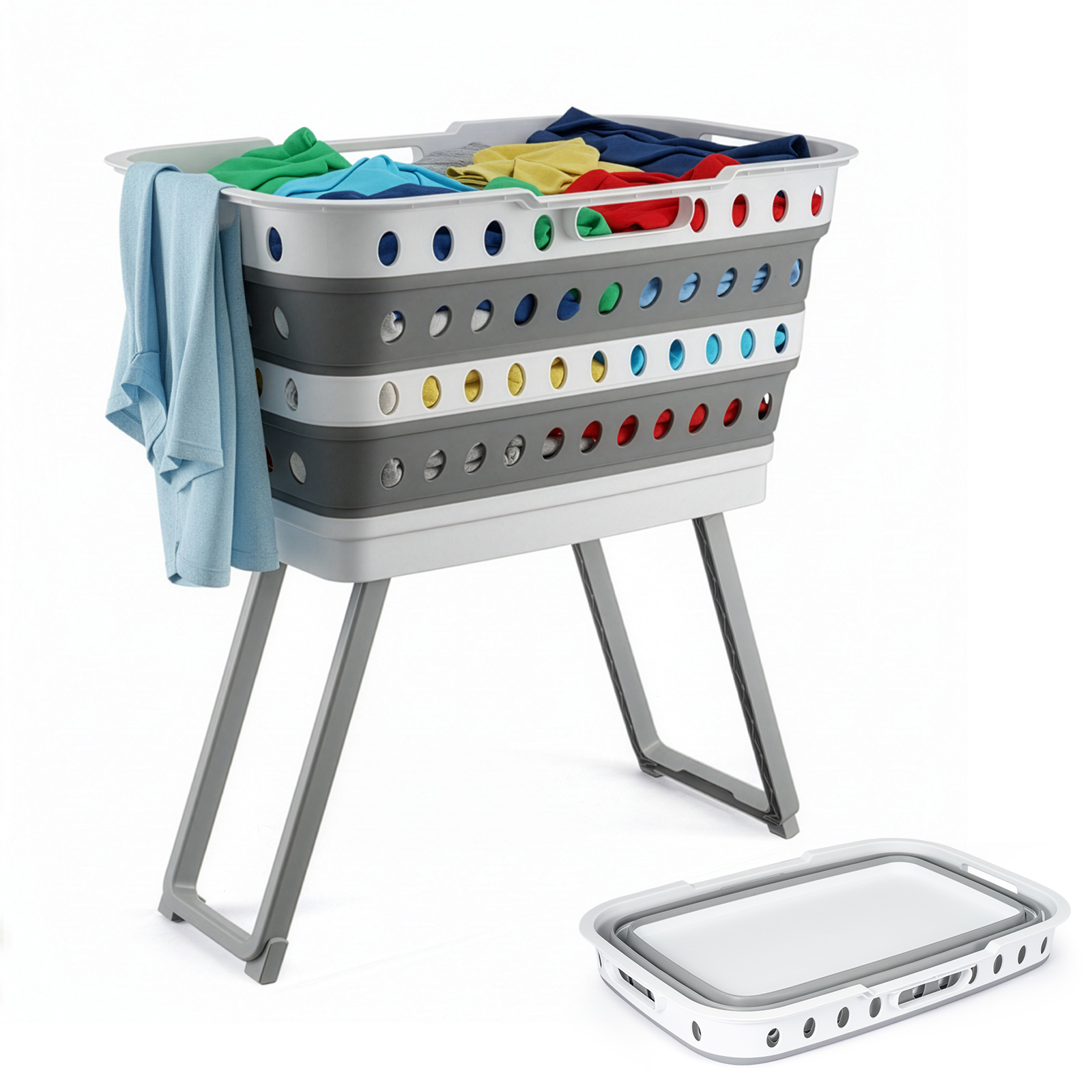 TEMU Large Capacity Foldable Laundry Basket With Standing Legs And Collapsible Hamper - Heavy-duty Plastic Storage Bin With Brake Casters, Space-