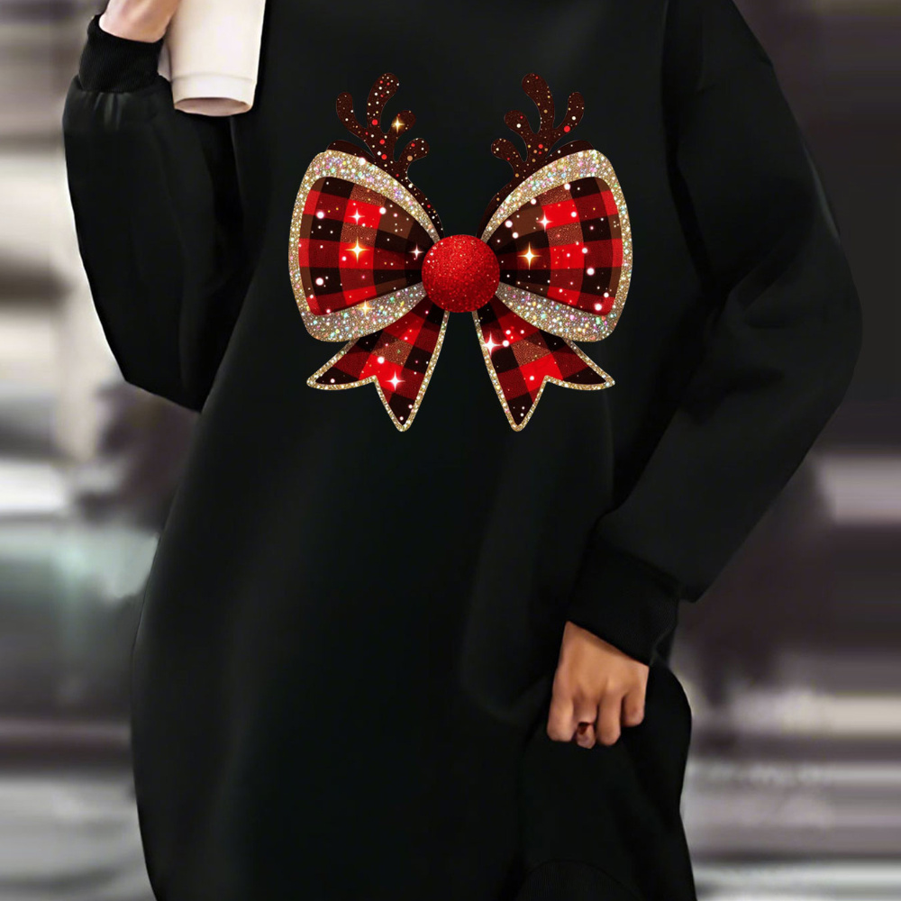 

1pc Christmas Bow Plus Size Sweatshirt For , Long Pullover, , /