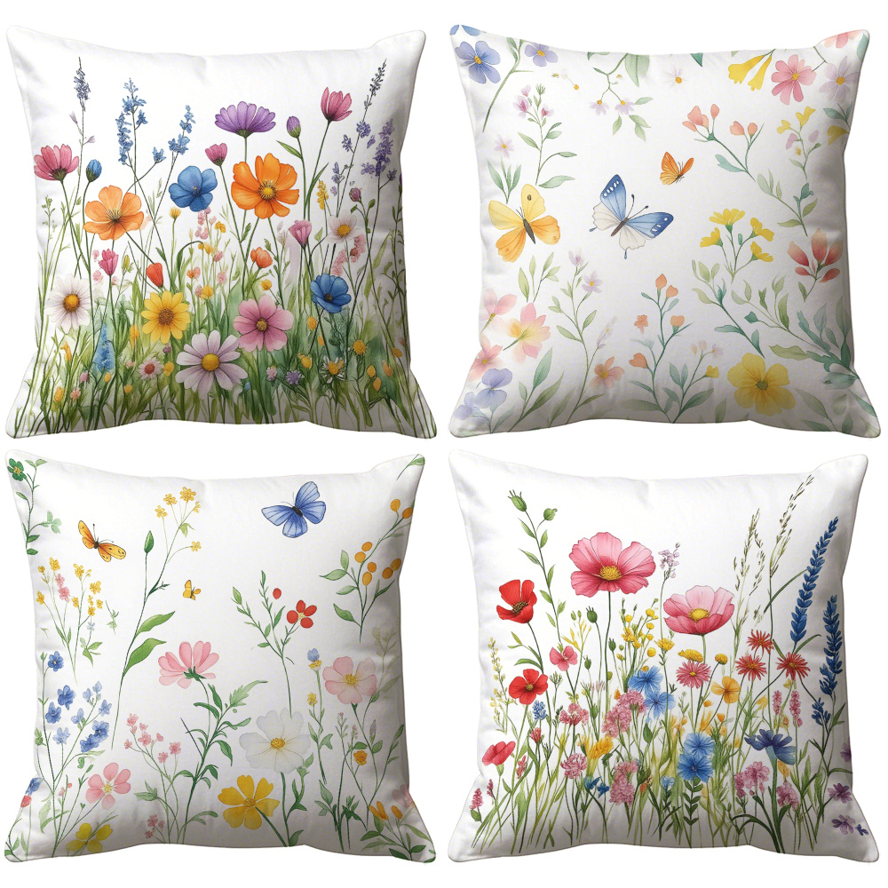TEMU 2d 4pcs Watercolor Printed Pillowcases, Optional, Velvet Material, Single-sided Print Without Pillow Insert. With Fresh Watercolor Style And