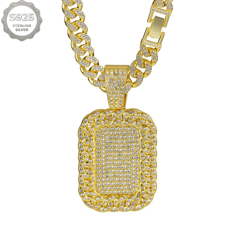Image of 925 Silver Heavy Duty Chain Necklace For Men, Durable Curb-style Hip Hop Jewelry With Synthetic Synthetic Zircon​, Perfect For Music Festivals Daily Party