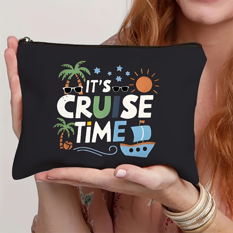 TEMU 1pc ' Beach-themed Travel Makeup Bag - Portable Toiletry & Organizer With Cruise Suitable For Vacation, Gym, Camping - Compact Beauty Accessory Case For -the-