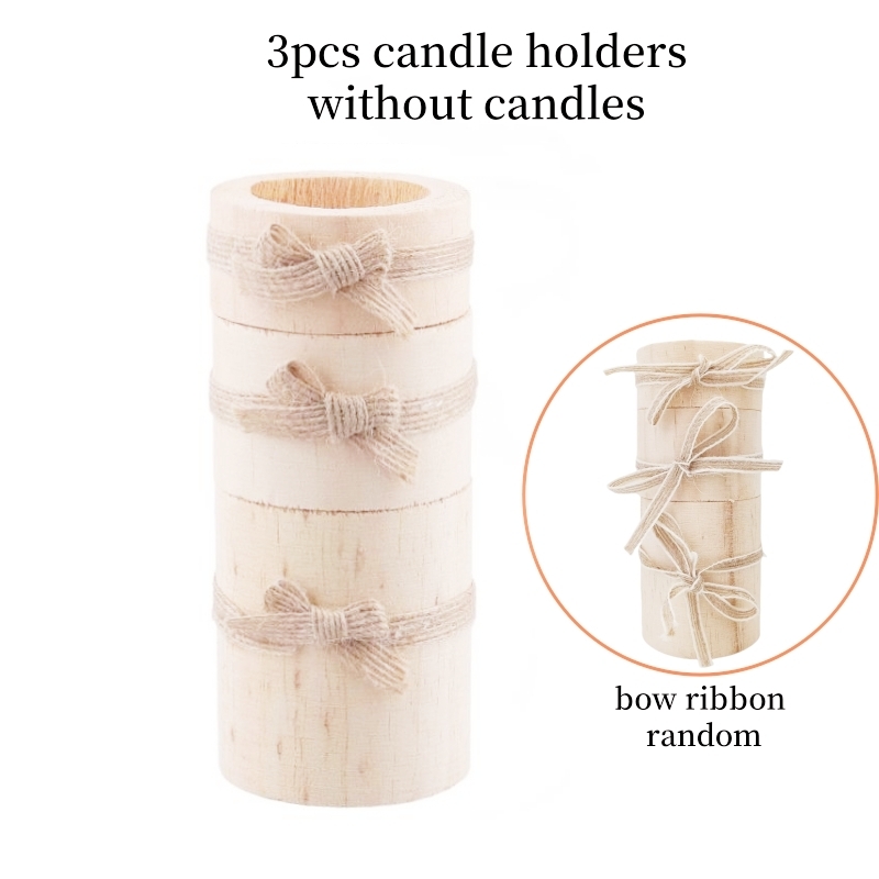 Image of 3pcs Wooden Tealight Candle Holders (bow Ribbon Random), Candle Holder Ornaments For Gift, Rustic Wedding Party Table Centerpieces Birthday Decoration ( Without Candles)