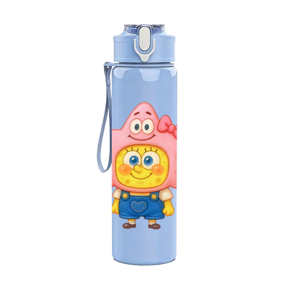 TEMU 1pc Pink Small Animal Single Person Cute Cartoon Portrait, 750ml/26oz, Colored Plastic Sports Water Bottle, Cute Print, Leak-proof With Pop-up