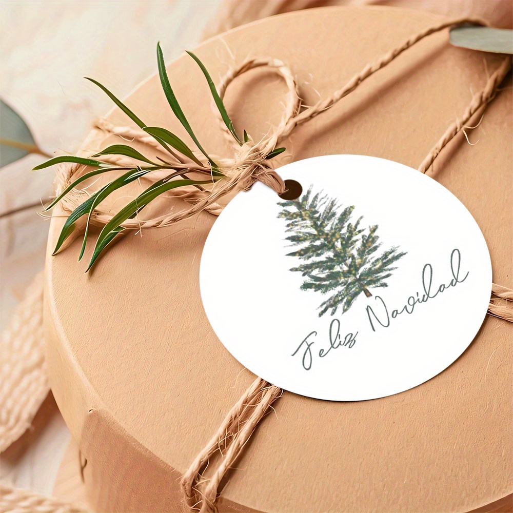TEMU 48 etiquetas navideñas en español con hilo " Navidad", pegatinas redondas de acuarela de pino, etiquetas navideñas y de en español para envolver