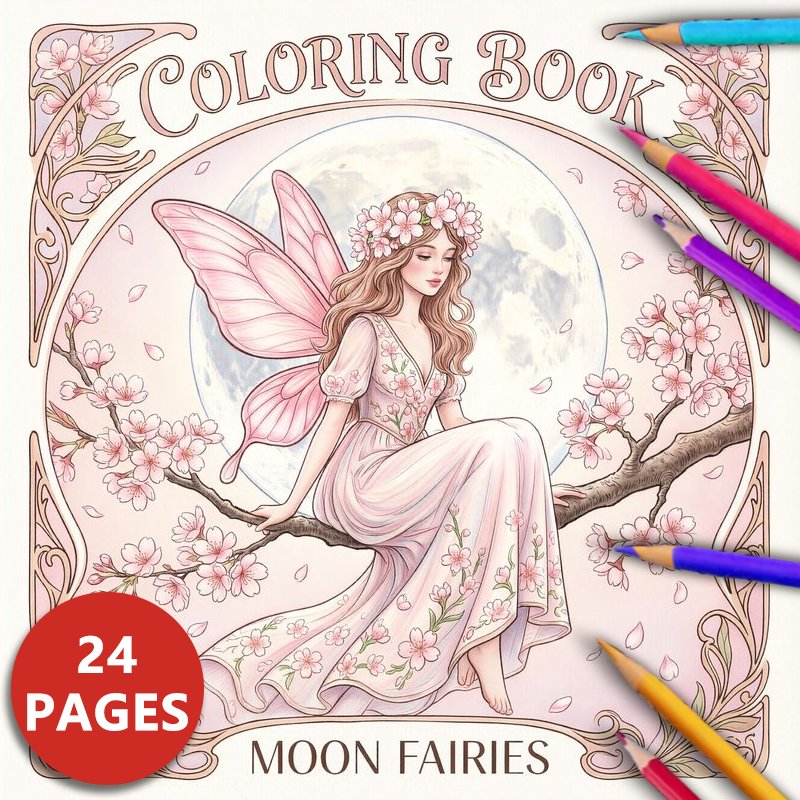 TEMU Hu 24 Pages Adult Coloring Book - Fairy Coloring Book With Moon Fairies, Enjoy A Moment Of Amidst A , Relax , Creativity For Adults