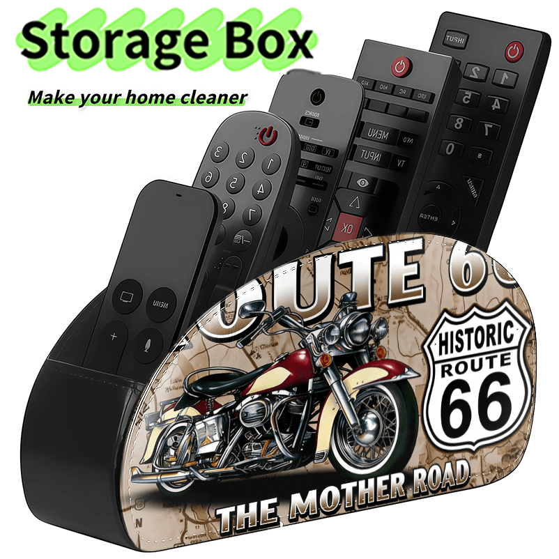 Image of 1pc Remote Control Storage Box - Motorcycle Nostalgic Poster - 5 Tier - Compatible With Tv/dvr/cable Tv Set-top Box, Space- Tray For Living Room, Home Office, Bedroom - Fits , 2, 3, 4