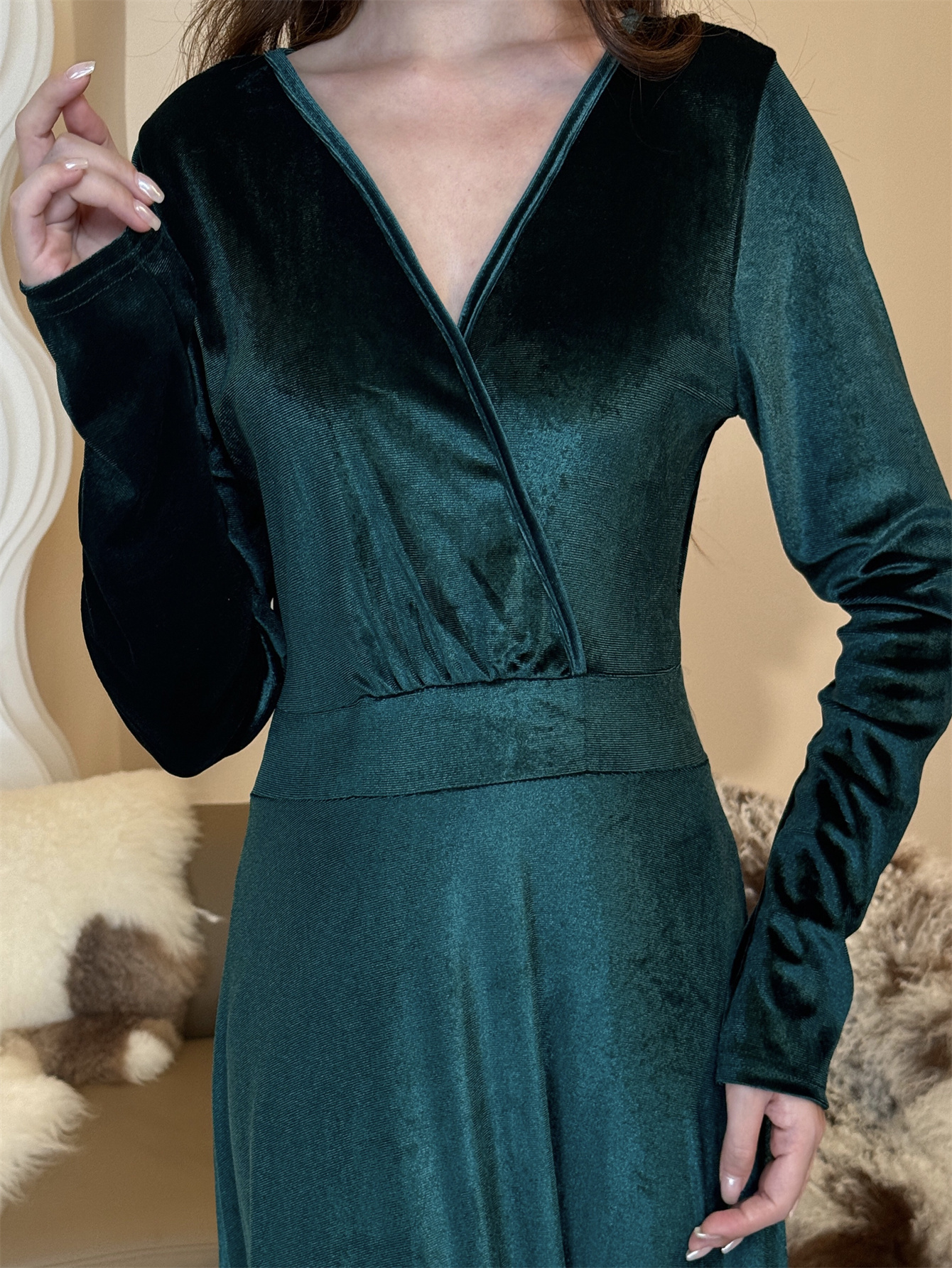 middle black velvet dress a v neck long - Temu United Arab Emirates