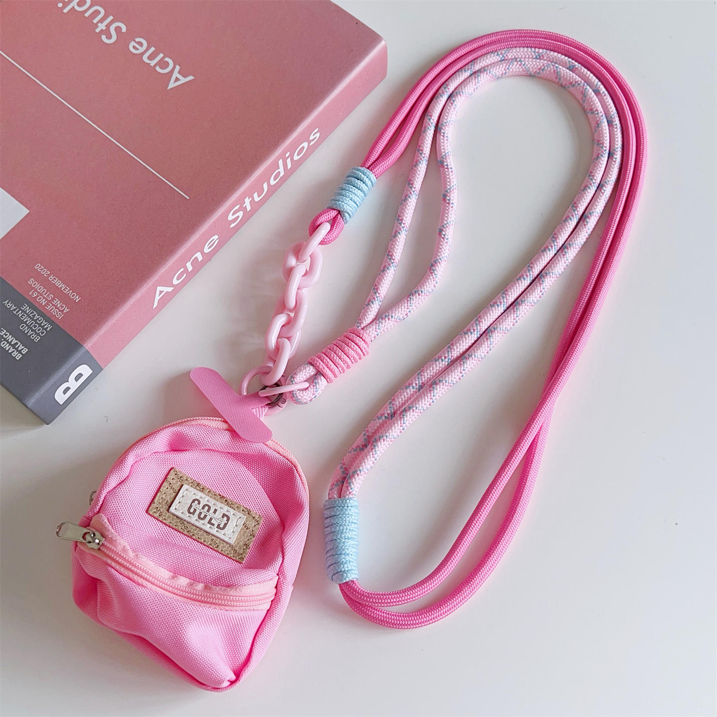 Image of Multi-functional Crossbody Phone Lanyard, Mini Storage Pouch, Earphone Lipstick Coin Purse, Contrast-color Woven Long Lanyard, Detachable Phone Chain