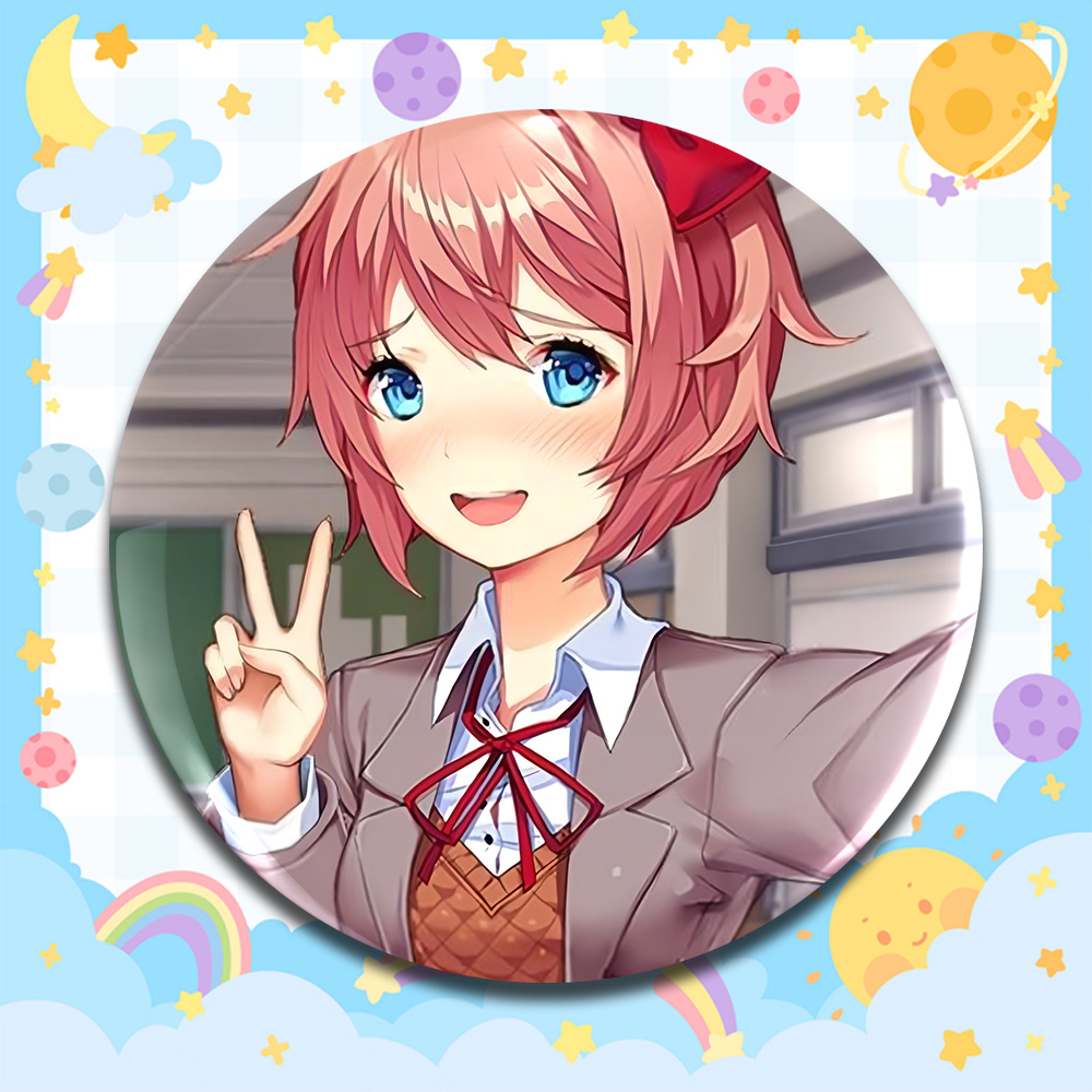 TEMU 2d Flat, 2d Flat - Pink-haired Girl The Victory Sign - Classic Fashion Badge, Unisex, Suitable As A Fun Gift For , Family, And , 2d Flat