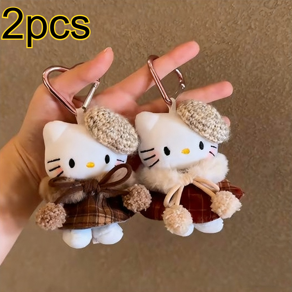 TEMU 2 Pack Hello Kitty Plush Keychain With Hat And Cape | Heart-shaped Clasp, Material, Design, Suitable For Gifts And Daily Accessories, Trendy And