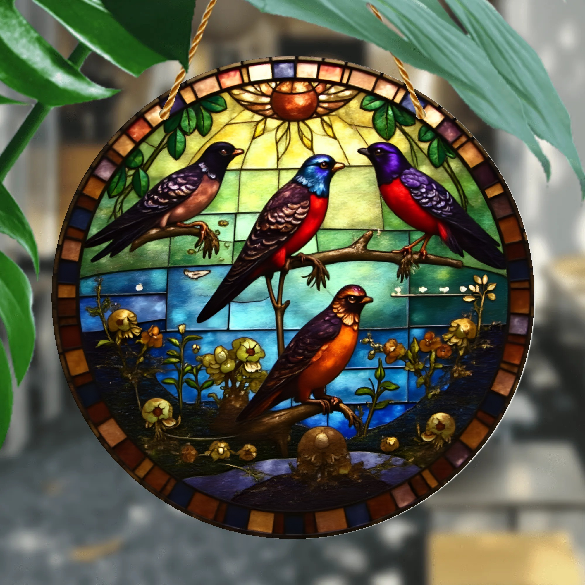 Stained Bird Glass Window Hangings Acrylic Wall Ha... - Grandado