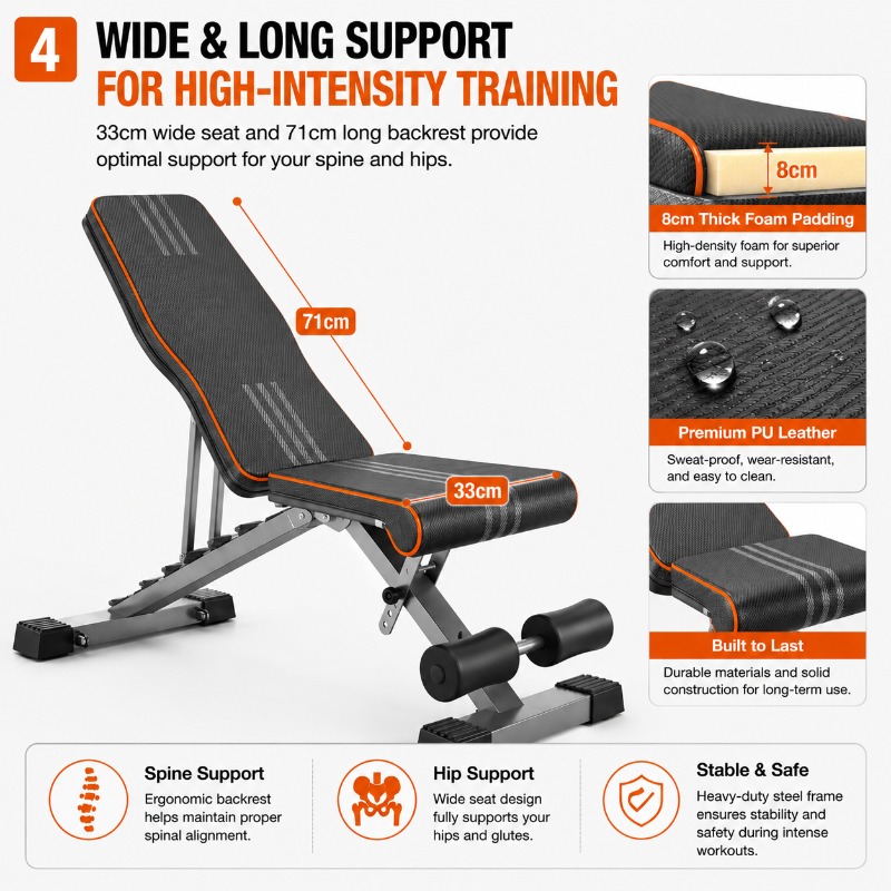 Image of Heavy Duty Adjustable Weight Bench, 375kg/400kg Capacity Foldable Workout Bench For Home Gym, 99-position Incline Flat Exercise Bench, 99% Pre-assembled With Wide Seat For Full .