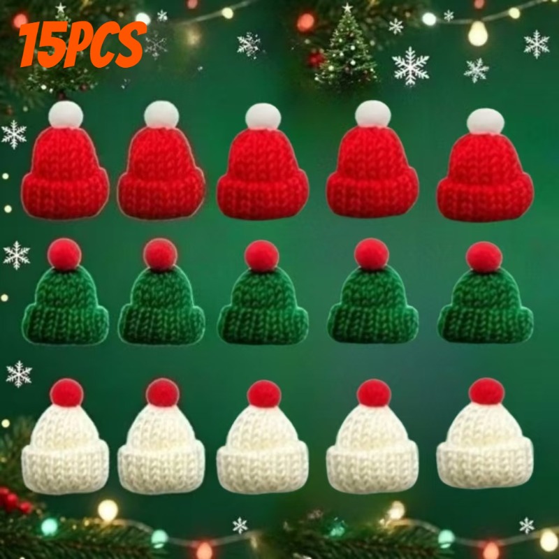 TEMU 15pcs Mini Santa Hats - Multicolor Diy Suitable For Christmas, New Year, Valentine's Party Decorations, Bottle Caps With Hanging Loop,