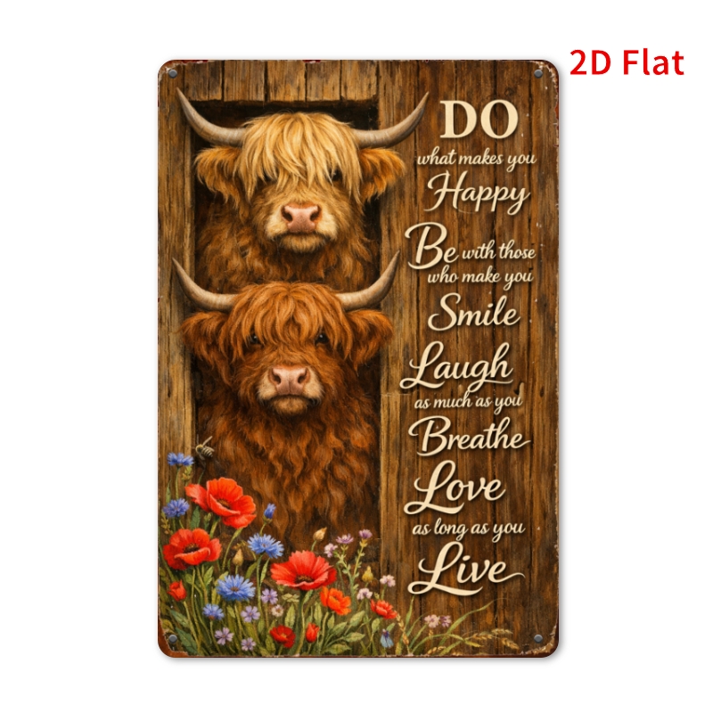 TEMU 2d Flat, Flat 2d Design, Single Piece, Using 2d Flat Prinmetalg , Highland Cow Pattern Metal Sign, Size 7.87x11.8 Inches (about 20x30cm),