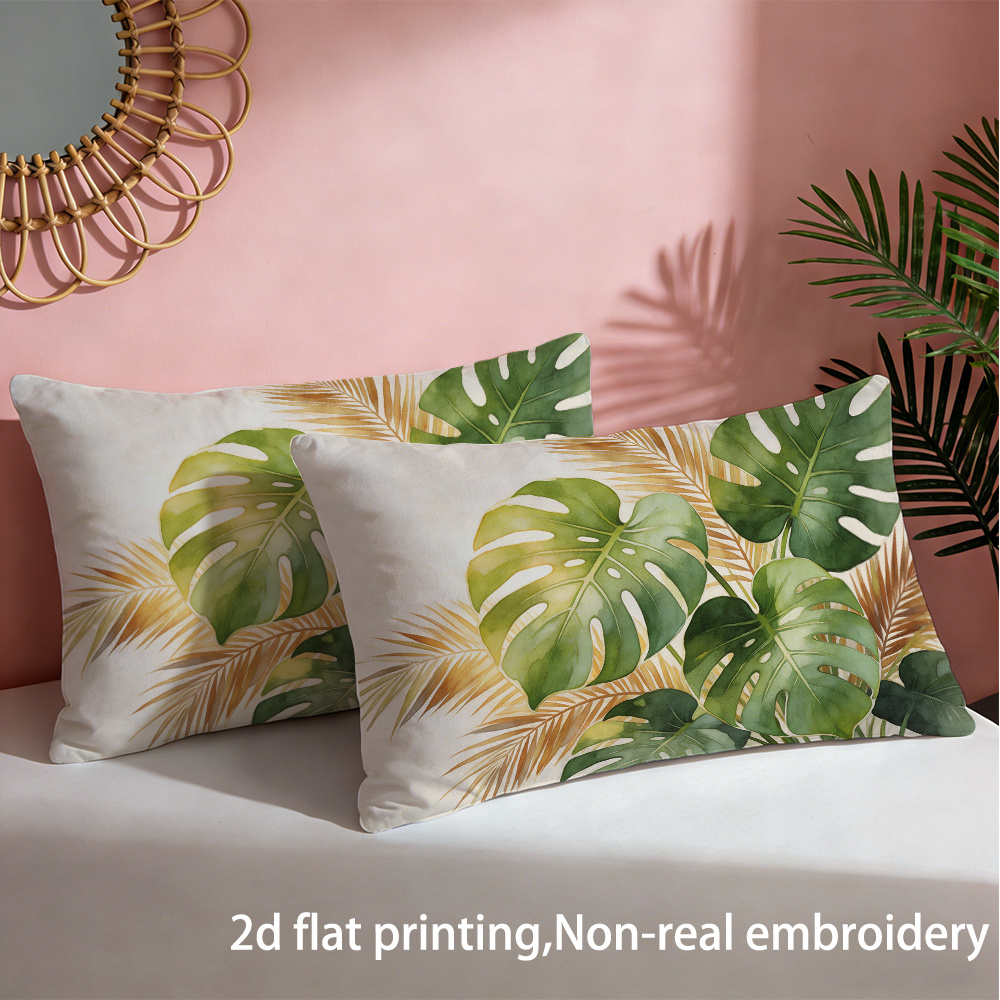 TEMU 2pcs Set Of 2d Printed Tropical-themed Single-sided Digital Polyester Pillowcases, Featuring Green And Patterns, To Your Home. Rectangular