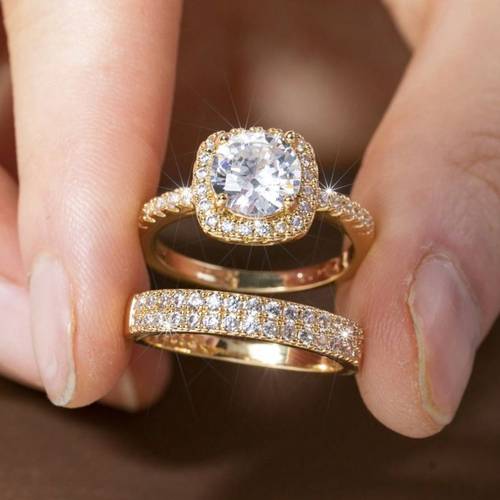 ensemble de 2 bagues de fiançailles pour femme, bague décorée de imitation et , fiançailles, anniversaire de mariage, bijoux de banquet, saint-valentin, cadeau danniversaire
