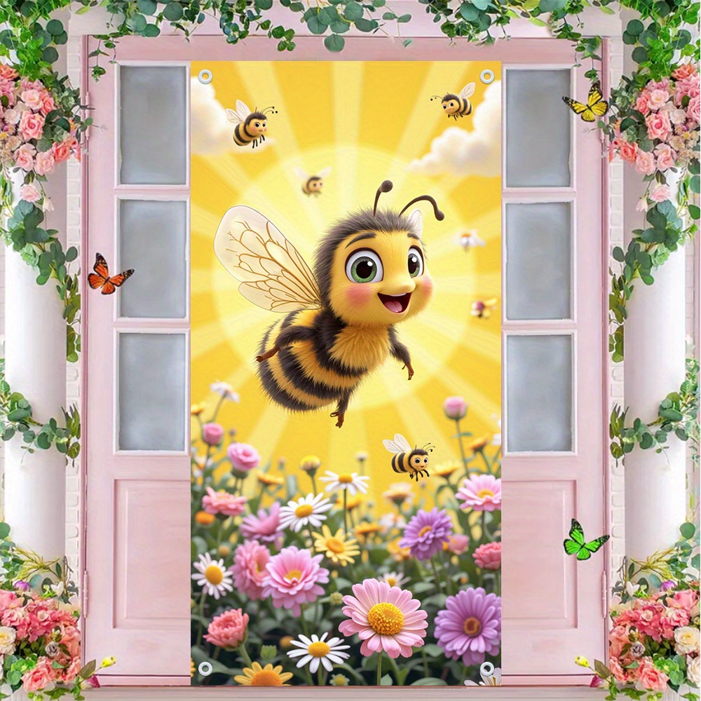 TEMU 2d Flat, 2d Flat - 2d Door Banner 2d Flat, 2d Flat - 2d Door Banner A 2d Flat Door Banner Featuring A Festive Bee And , Made From Vibrant