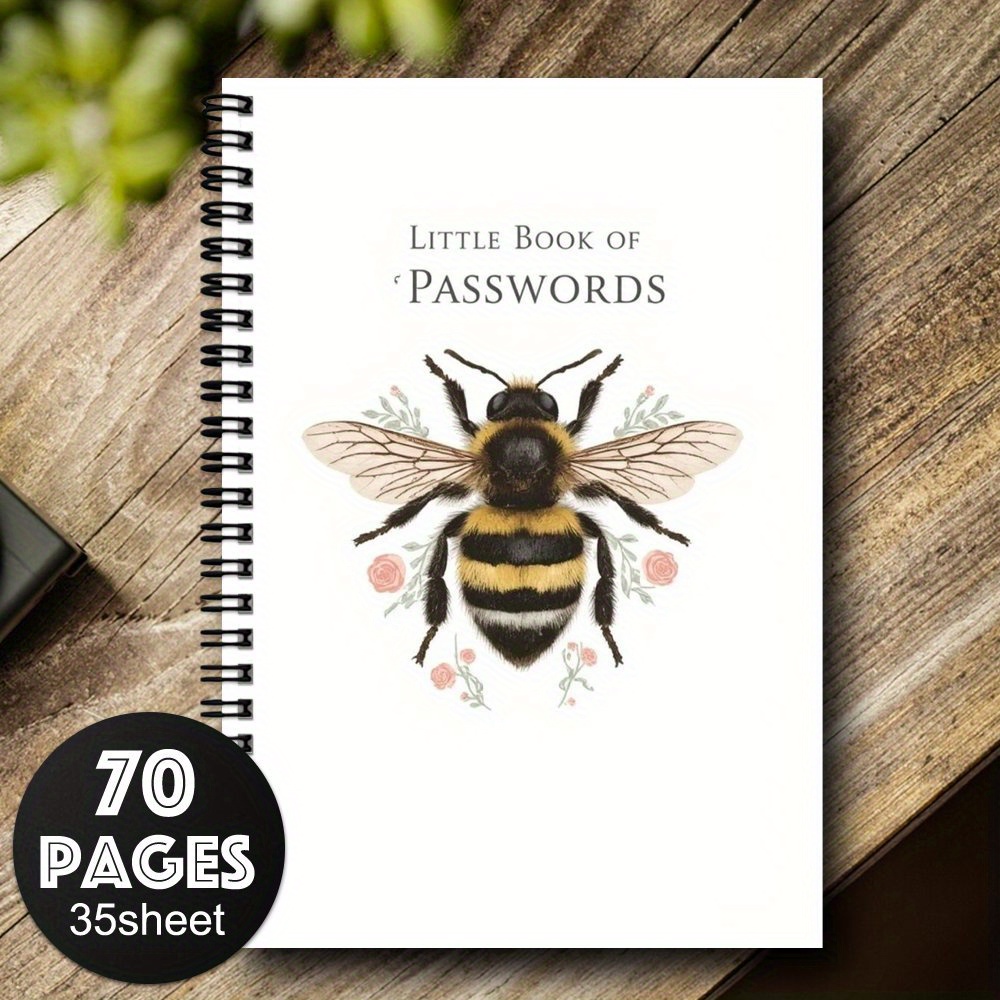 TEMU 1pc Bee And Flower Spiral Password Notebook, For Internet And Computer Login, Recording Websites, User Names, Home Or Office , Password Log,