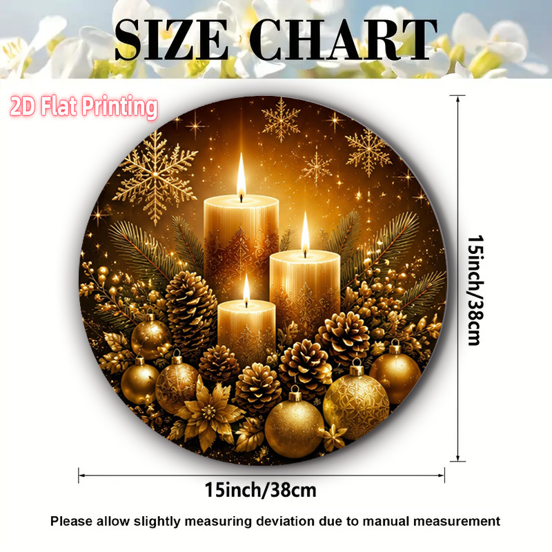 TEMU 4pcs Round Placemats Suitable For Restaurant, Kitchen & Table Party Decor - Golden Pinecones, Candles, Snowflakes Design With Sparkles |