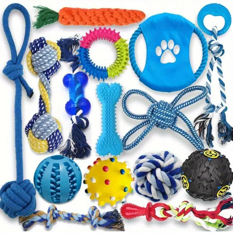 15pcs heavy-duty dog chew toys assortment - rope bite tug & teeth grinding ball, non-breakable rubber chewing sticks for  , interactive puppy teething toys with assorted colors & textures, durable dog chew toys,   design, nontoxic material 0