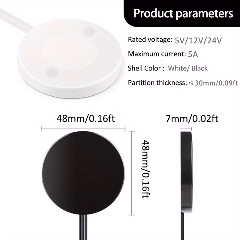 מתג חיישן מגע לתאורת led 5v/12v/24v | ללא צורך בקידוח, שחור או לבן, חוט / , התקנה קלה לגופס led חכם פרטי מוצר 2