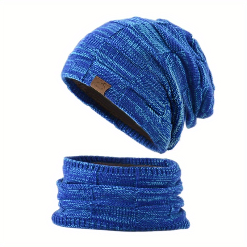 Image of Ns Couple's Hat And Scarf Set, Unisex Hat And Scarf, Two-piece Winter Warm Scarf, Thick Knitted Hat, Autumn And Winter Cold-resistant Hip-hop Hat, Windproof And Cold-proof - In