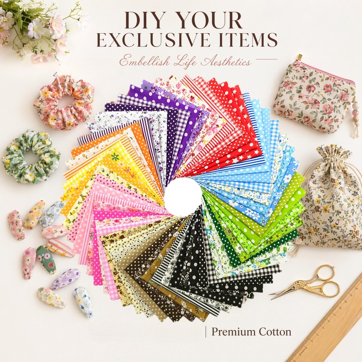 TEMU 148pcs 100% Cotton New Style Floral Plant And Flower Series Splicing Set Random Diy Printed Handmade Splicing Bright Colors Hand Washable Only
