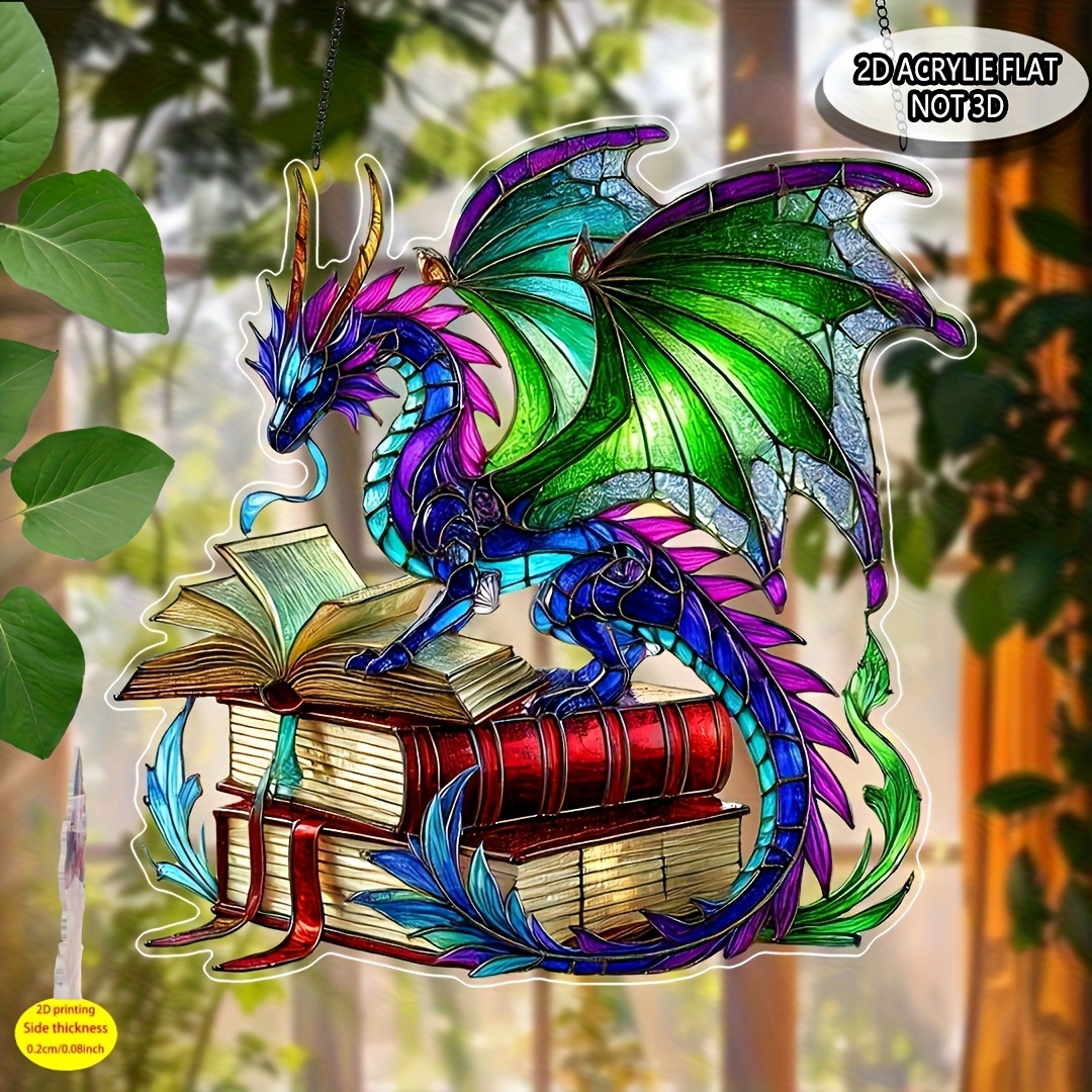 TEMU 2d Book Dragon, Window Hanging Gift, Fun Gift, Father's Day Gift, Unique Gift, Romantic Decor, Modern Space Wall Room Home Porch Bedroom Office
