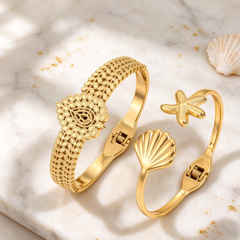 2pcs Men's 304 Stainless Steel Bangle Set with Starfish Design