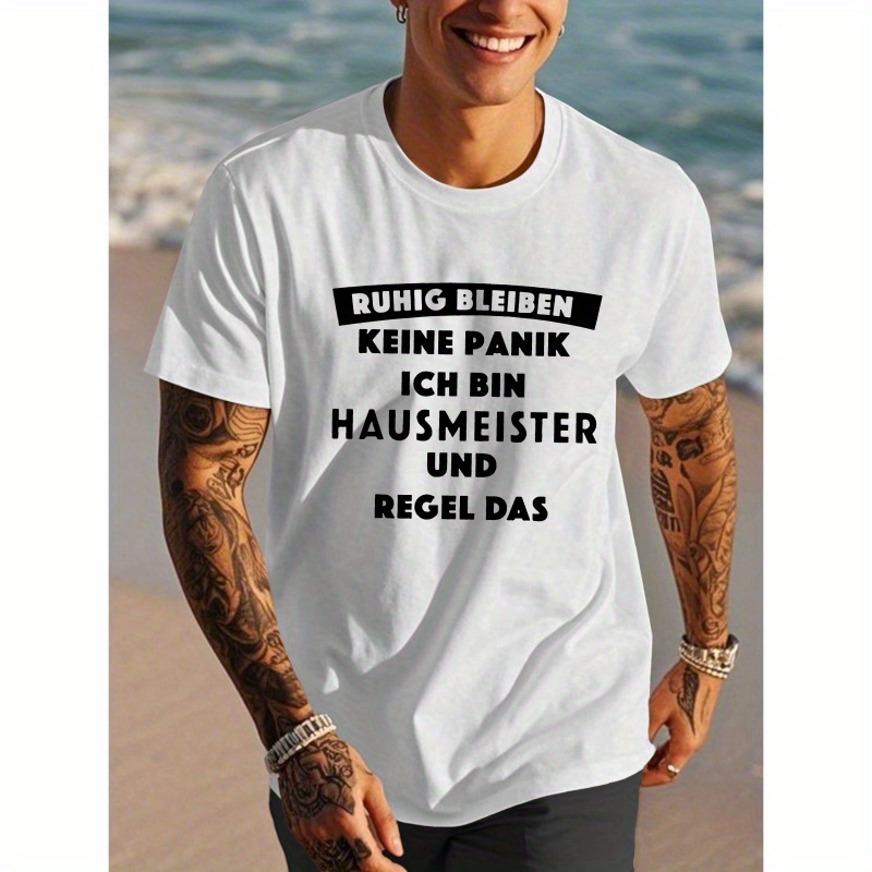 

Men's Royal Blue German Quote T-shirt - "i Am " Hausmeister , Casual Short Sleeve, 100% Polyester, Summer Top With Round Neckline, Machine Washable