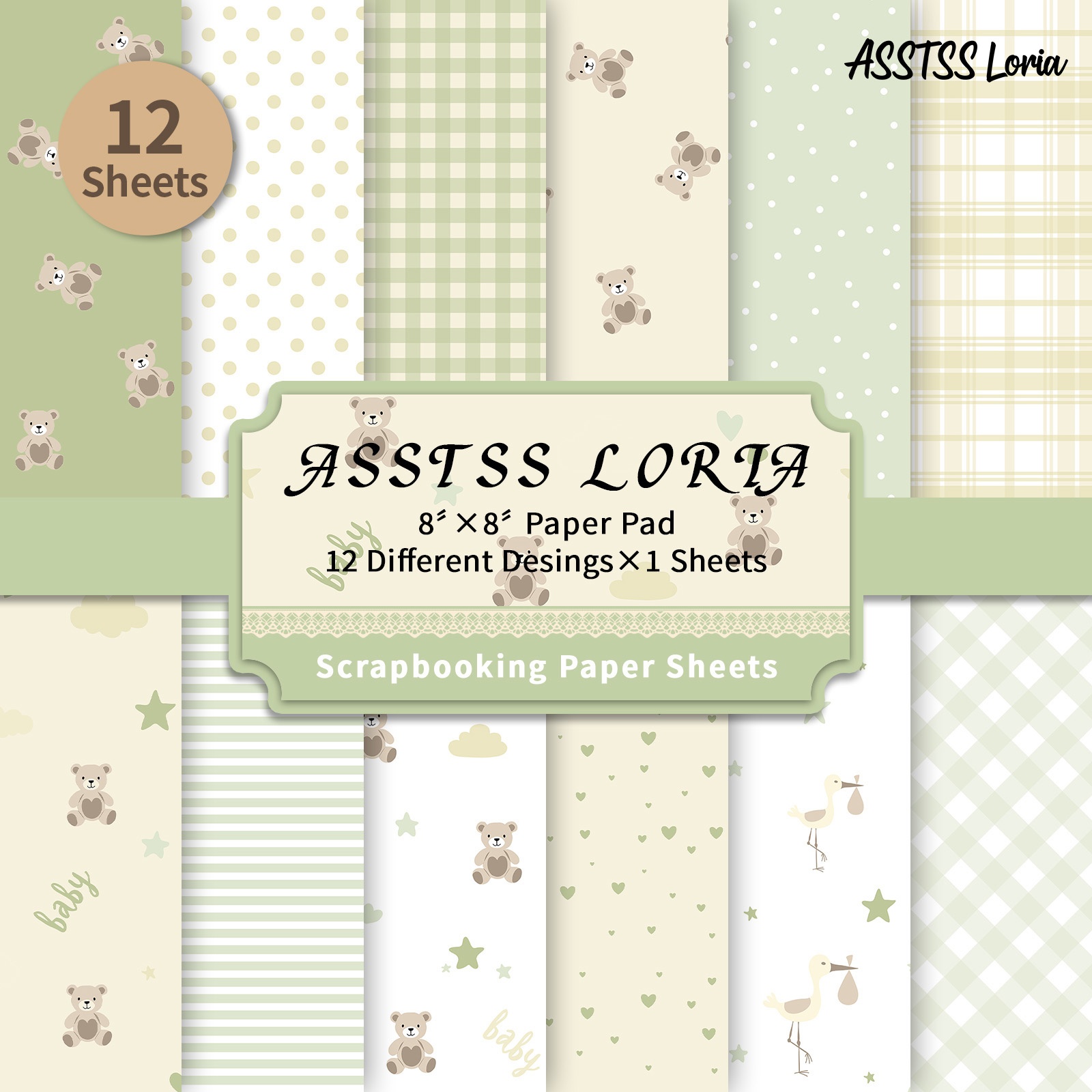 TEMU Lot de 12 feuilles de papier scrapbooking ASSTSS Loria 8X8 pouces, papier de base en peluche, papier cartonné épais pour journaling, art de