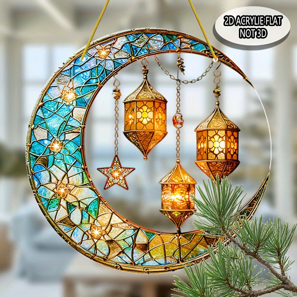 

1pc Art 2d Acrylic Sun Hanging Ornament, Decorative Window & Garden Accessory, Ideal Gift For Ramadan & Universal Holidays, No Electricity Needed, Featherless