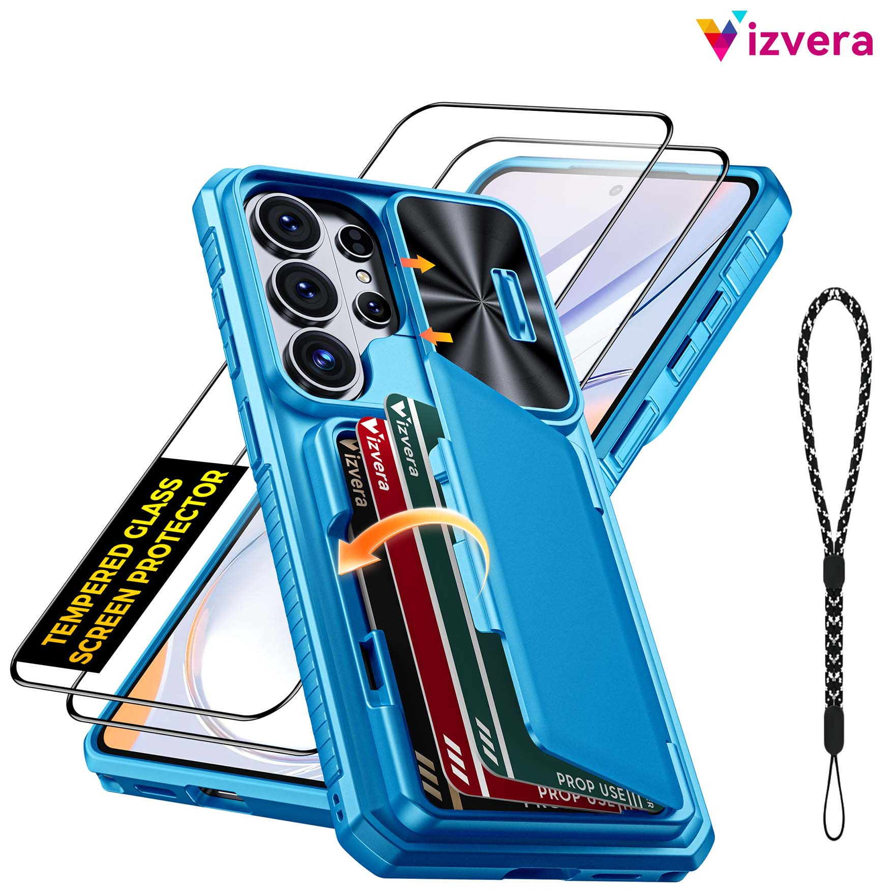 TEMU Phone Case: Vizvera, Suitable For Galaxy S26 Ultra Case (includes 2 Tempered Glass Screen Protectors) (with Phone Strap), Card Holder And Camera