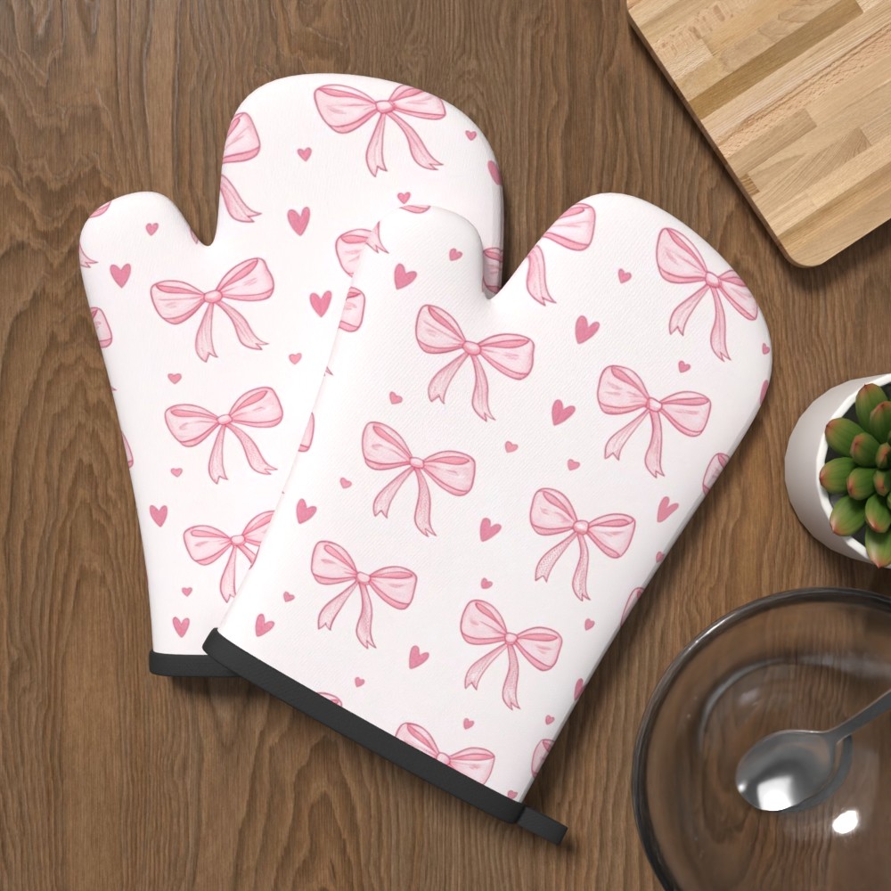 TEMU 2pcs 10..7in Bow Tie Style Oven Mitts Heat Resistant Non-slip Suitable For Decoration Cooking Grilling Baking Picnics Etc For Family Gatherings