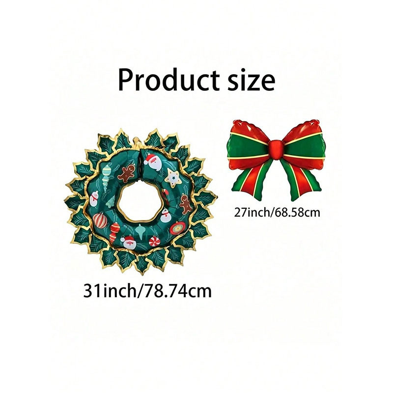 TEMU 2pcs Christmas Wreath Bow Foil Balloon Set, Suitable For Christmas Party Decoration, Themed Party Arrangement, Christmas Atmosphere Decoration,