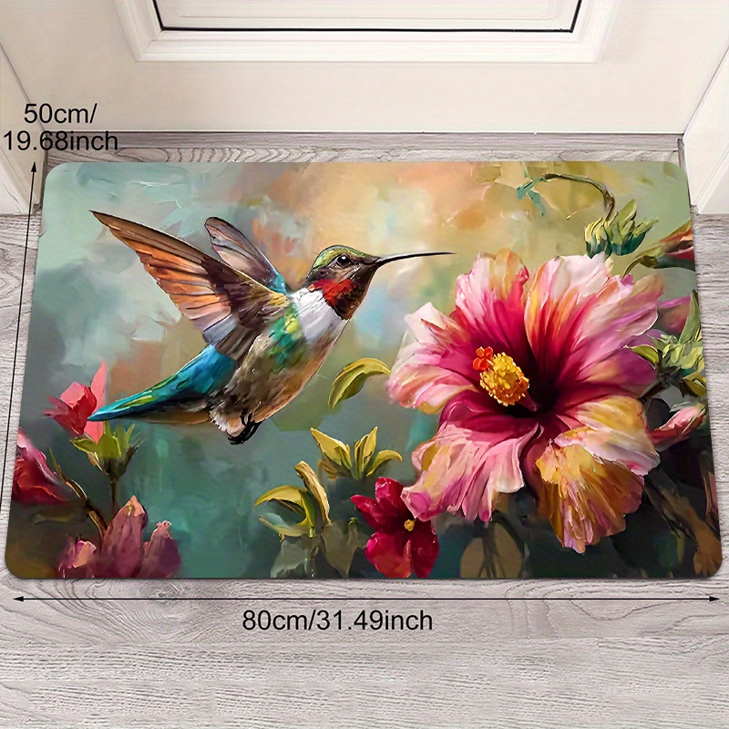 E-shop Frühlings-Rustikale Blumen-Vogel-Druck Türmatte - Rutschfeste Weiche Polyester Matte für Küche Badezimmer Flur Wäscheraum Eingangsbereich,