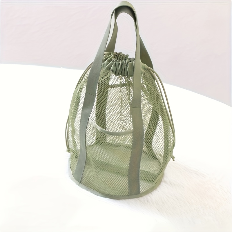 TEMU This Nylon Mesh Bag Features A Drawstring Closure, Handles, And Multiple Compartments, Making It Perfect For Activities Like Swimming, Camping,