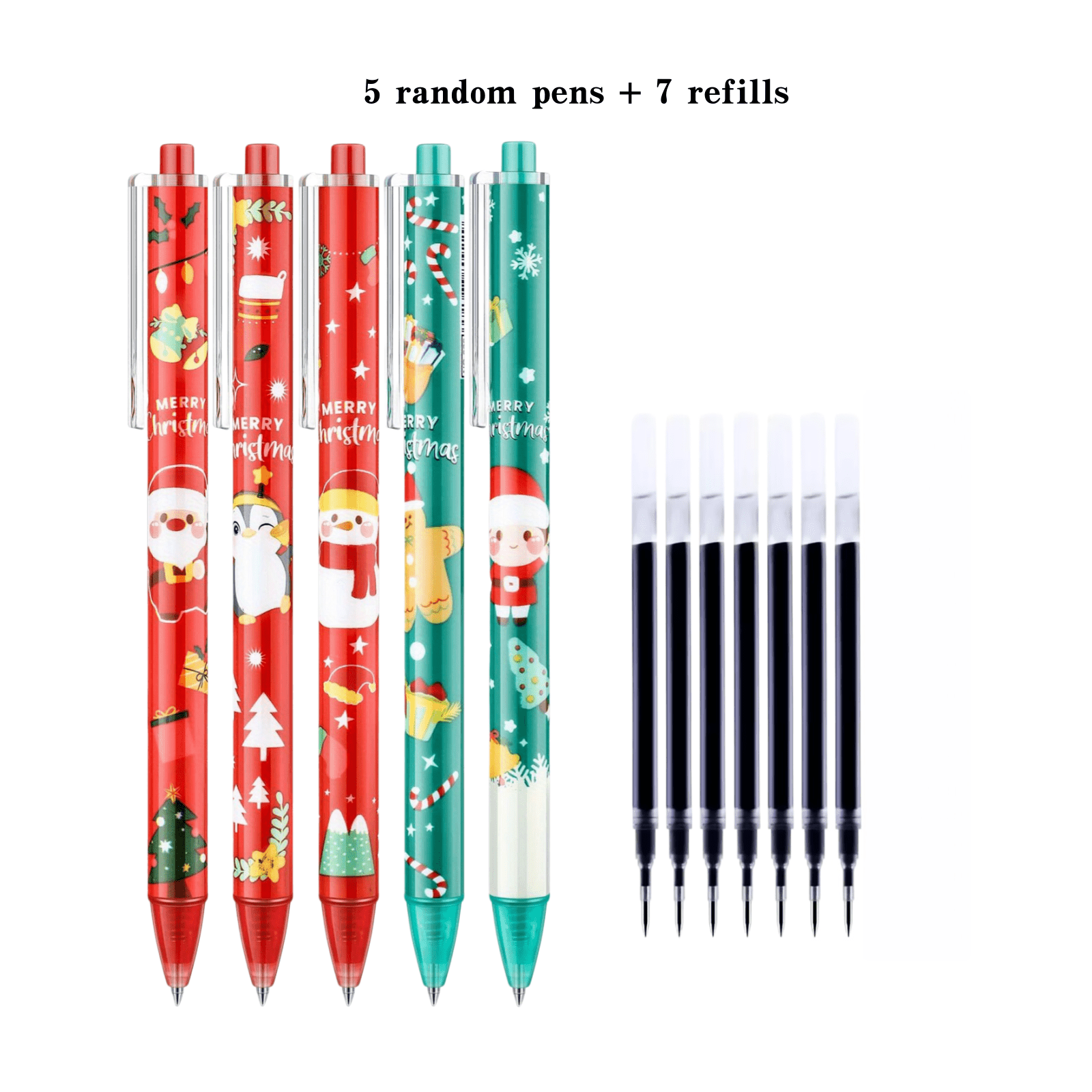 TEMU 12pcs Cartoon Christmas Gel Pen Set, Assorted Styles, 0.5mm Black, Back-to-, Exam Practice Pens, Christmas Gift, New Year Gift, Quick-drying,