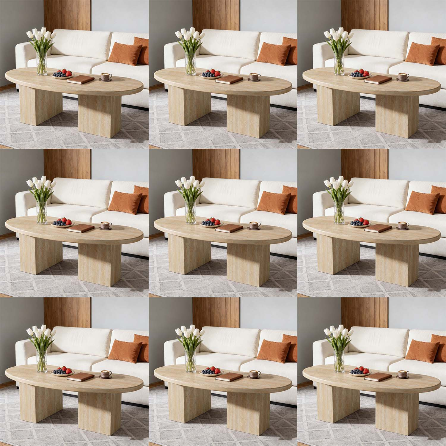 45.28-inch Large Modern Oak Oval Coffee Table - Wood Suitable For Living Room, Space- Asymmetric Pedestal Base, Assembly, Contemporary Minimalist With Oak For Large Families & Open Plans