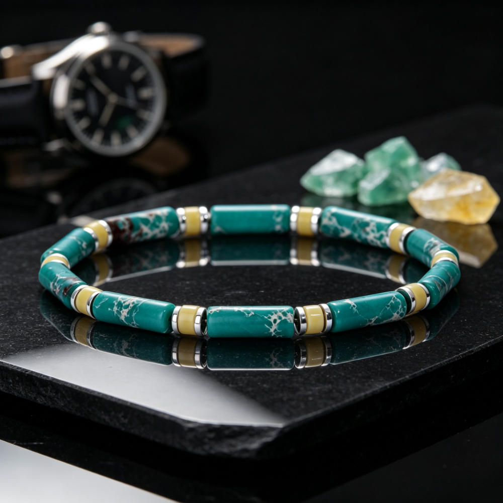 Women's Green Imperial Stone Tube Beads Stretch Bracelet