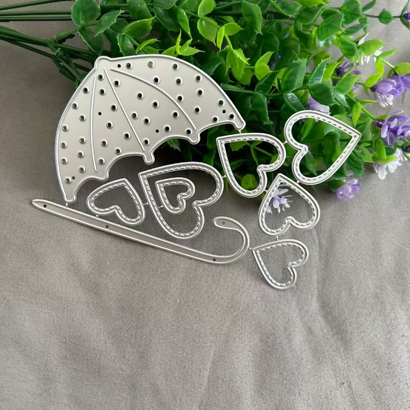 TEMU Heart-shaped And Umbrella-shaped Metal Cutting Dies, Scrapbook Decoration Embossing Dies, Suitable For Album Card Making, Handmade Greeting Card
