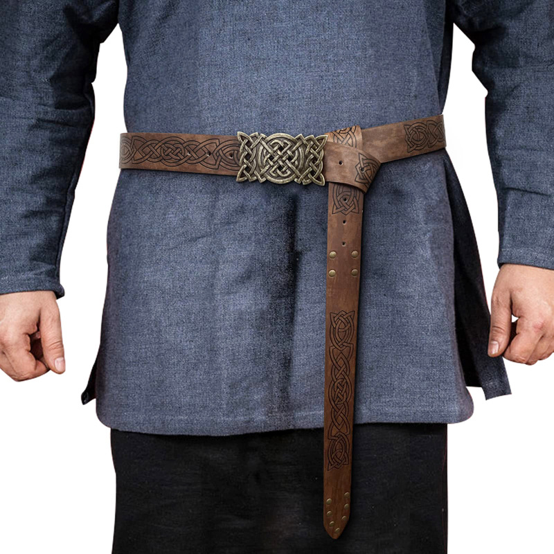 

Medieval Leather Knot Belt Embossed Knight Belt Vintage Larp Belt For Role Playing Costume Accessories