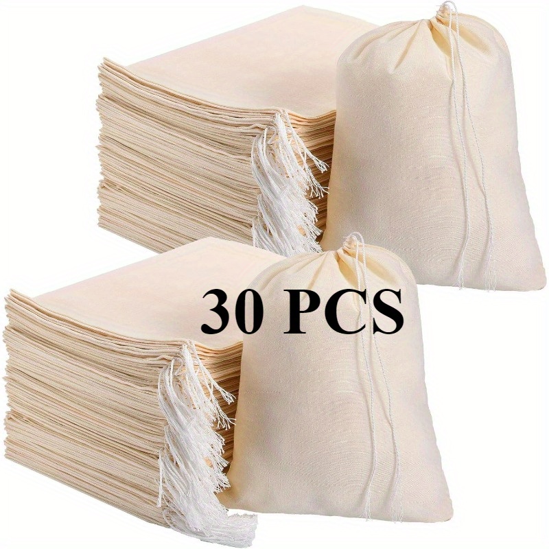 30pcs   Drawstring Bags - 20.32x25.4 cm, Beige Muslin Storage Bags for Teas, Spices, Soaps, Candy, Jewelry, Wedding Favors & DIY  , Natural Fiber Bags | Decorative Storage Bags | Durable Storage Bags, Storage Bins