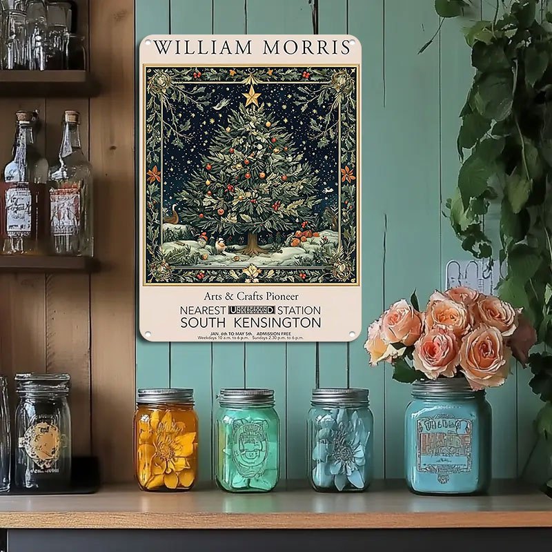 TEMU 2d Flat, 1pc William Victorian Christmas Wall Art Poster - & Crafts Movement Metal Retro With Ornaments - Wall-mounted Victorian-era Decoration