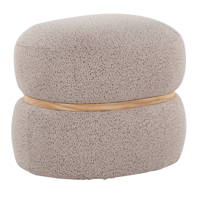 Contemporary Ottoman in Beige Fabric And Natural